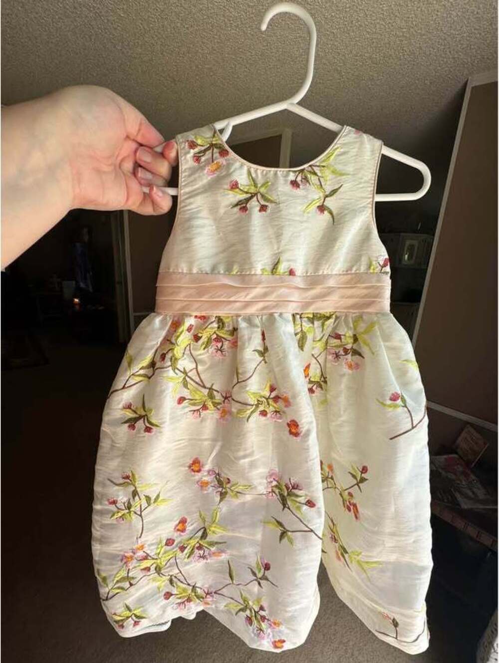 Cherokee Baby Girl Floral Embroidered Dress Pink Sash 24M